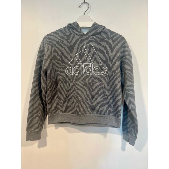 Adidas Girls Comfy Animal Print Activewear Hoodie Gray 10/12 - Picture 3 of 6